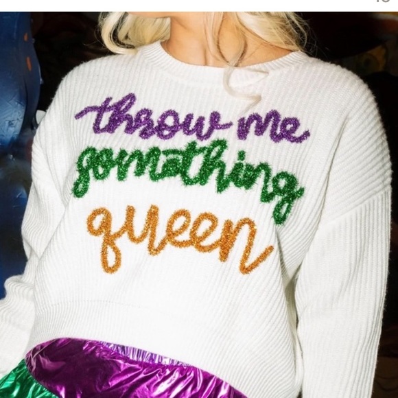 queen of sparkles mardi gras glitter script sweater